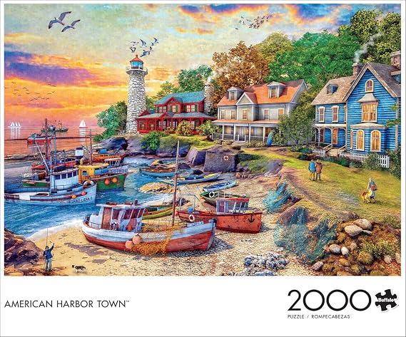 Buffalo Games - American Harbor Town - 2000 Piece Jigsaw Puzzle for Adults | Made in USA, Art by Dominic Davison, Intermediate to Expert, Giftable, Frameable Art, Includes Poster