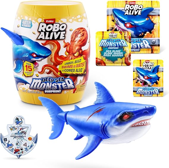Robo Alive Deep Sea Monster Surprise (Shark) by ZURU, Surprise Unboxing and Electronic Animal Toy for Boys