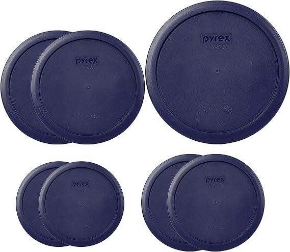 Pyrex (2) 7202-PC, (2) 7200-PC, (2) 7201-PC, and (1) 7402-PC Dark Blue Plastic Lids