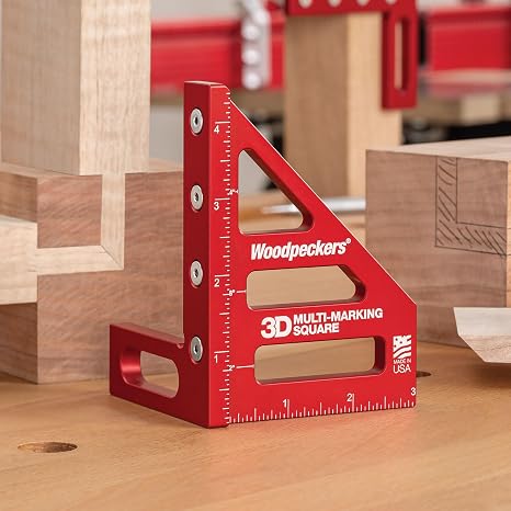 Woodpeckers 3D Multi-Marking Square, Inch Version, USA Made, Feature Packed Aluminum Woodworking Square for Layout, Joinery, Assembly Check