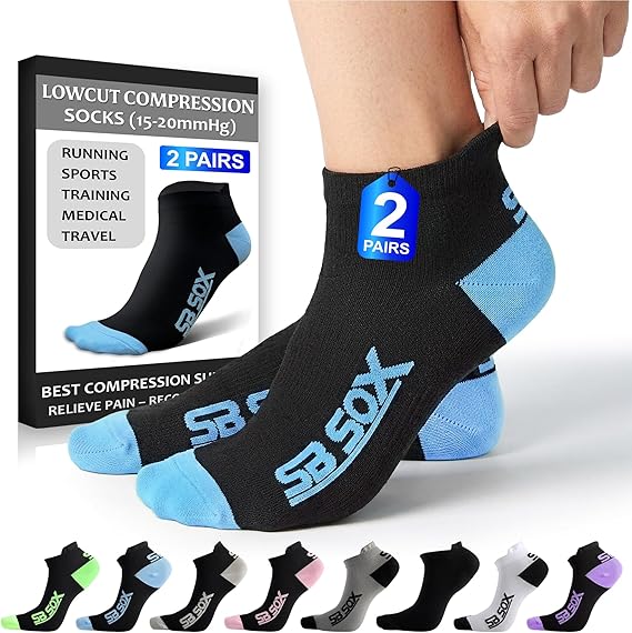 SB SOX 2-Pair Lowcut Compression Socks for Men & Women | Best Athletic Socks for All-Day Wear