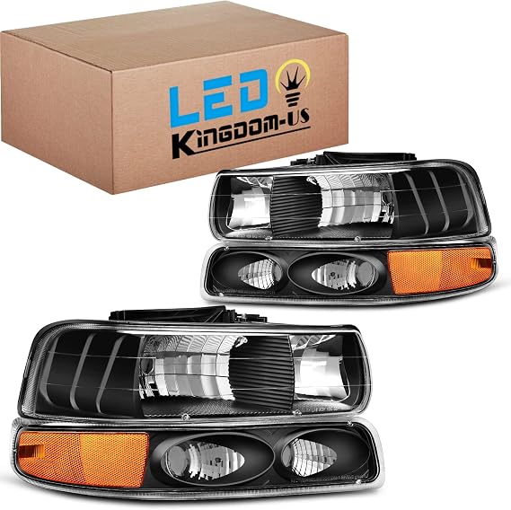 LEDKINGDOMUS Headlights Compatible with 99-02 Chevy Silverado Black