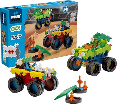 PLUS PLUS GO! Monster Trucks,600 Pieces - Model Vehicle Building Stem Toy, Interlocking Mini Puzzle Blocks for Kids - Birthday Gifts for Boys & Girls