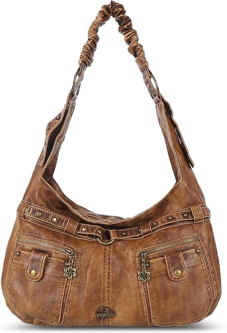 Angel Kiss Purses for Women Large Hobo Shoulder Bags Vagen Leather Multi-Pocket Tote Bag Ladies Designer Handbags with Studs