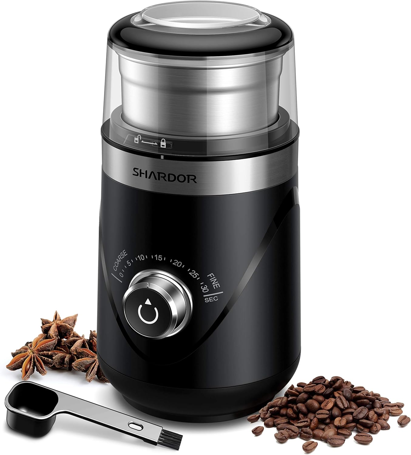 SHARDOR Electric Adjustable Coffee Grinder, Spice Grinder with Removable Stainless Steel Cup, Black