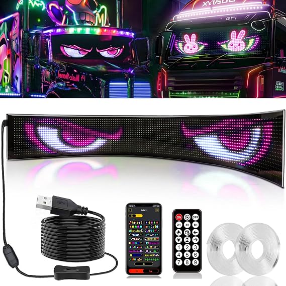 1 Piece 52x7.6in Extra-Large Devil Eyes Light for Truck Windshield, Flex LED Display for Car Eyes, Programmable Soft Screen Dynamic Car Eyes Easter St. Patrick's Day Shamrock Bunny Decor