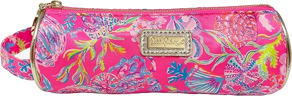 Lilly Pulitzer Cute Zipper Pouch, Shell Me Something Good | Colorful Pencil Case with Zip Closure for Office Supplies, Small Slim Travel Bag with Carrying Loop Handle and Gold Details