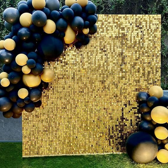 Shimmer Wall Panels,12 Gold Sequin Panels,Shimmer Backdrop Sequin Wall for Event Decor Wedding Anniversary Birthday Party Decorations (Bright Gold)