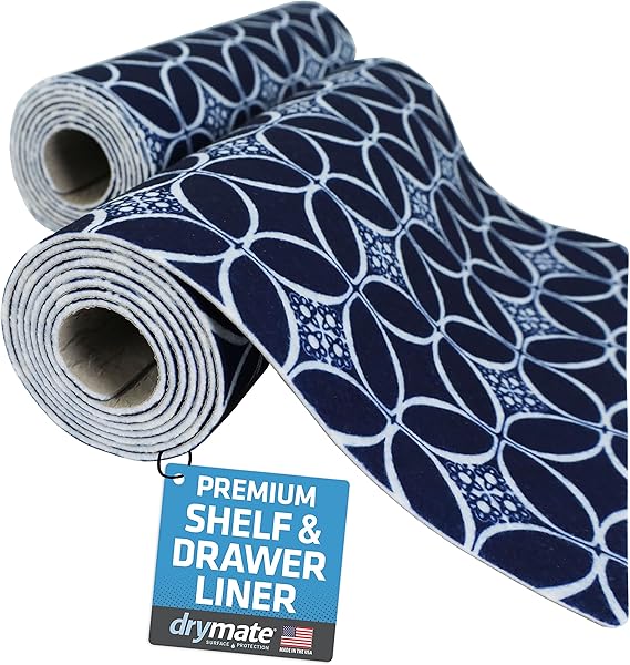 Drymate Premium Luxury Shelf & Drawer Liner, Thick Cushioned Fabric, Non-Adhesive, Absorbent, Waterproof, Slip-Resistant, Liners for Kitchen Cabinets, Cupboards (USA Made)(12x59)(2-Pack)(Indigo)