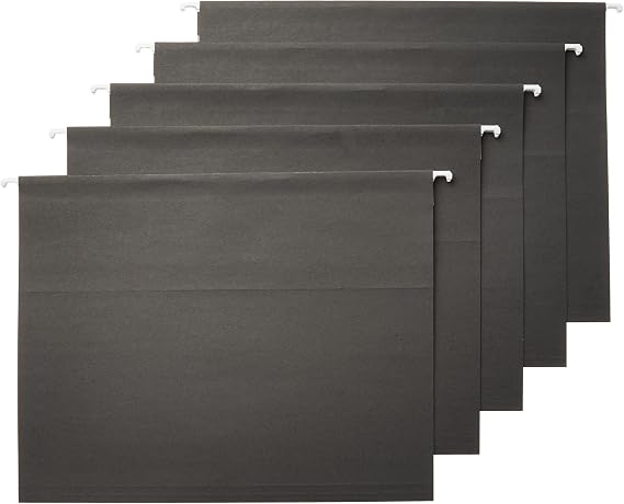 Amazon Basics Hanging File Folders with Adjustable Tabs for Document Organization, Letter Size, 8.5x11 inches, Black, 25-Pack
