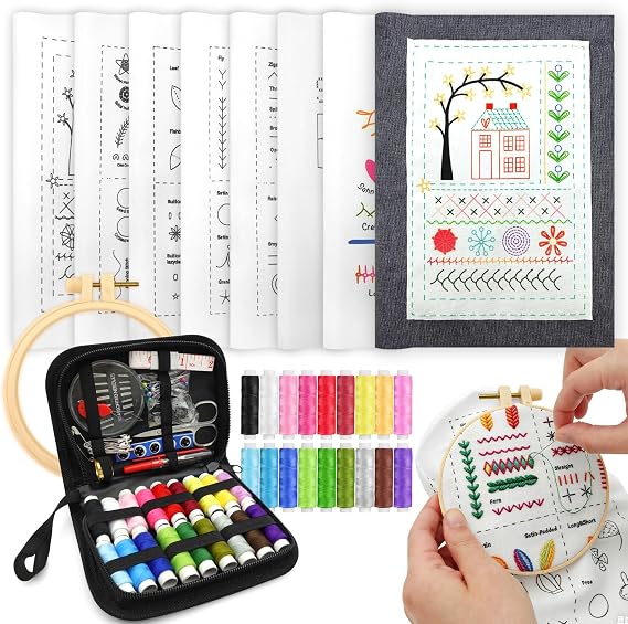 Tiefenets Embroidery Stitch Book Kit-Portable DIY Book Embroidery Kit with Full Tools and Instructional Tutorial 106 Patterns for Beginners,Craft Lovers and Sew Enthusiast