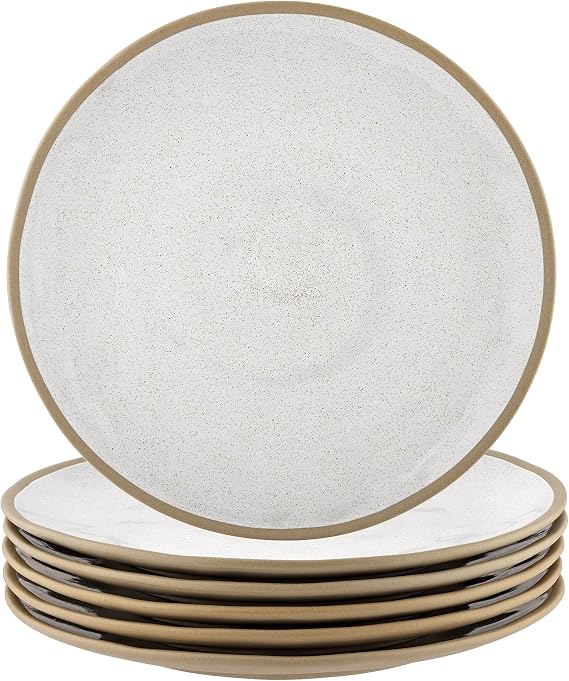 10.5 Inch Ceramic Dinner Plates Set of 6 Handcrafted Speckled Glaze Stoneware Plates for Pasta, Salad, Steak Microwave, Oven & Dishwasher Safe Rustic Modern Tableware for Home & Restaurant