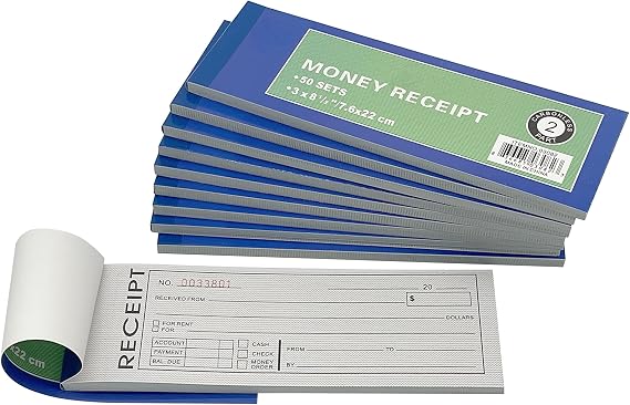 Pre-Numbered Rent Receipt Book, Receipt Invoice Book Carbonless Copy Duplicate 2 Parts 50 Sets 8.5" X 2.75... (50pack)
