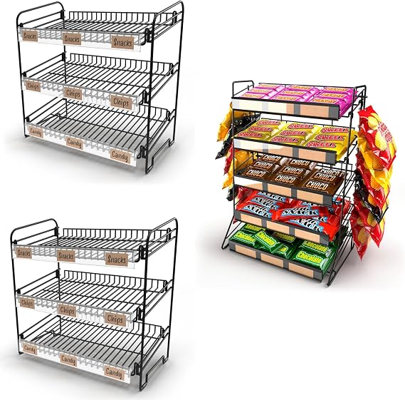 DS THE DISPLAY STORE 3 Tier Wire Rack and 5 Tier Wire Rack Snack Organizer for Countertop Bundle