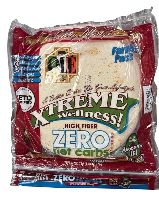 Ole Mexican Foods Xtreme Wellness High Fiber Tortillas, Zero Net Carbs, Keto Certified, 16 Tortilla Wraps, 23.7oz