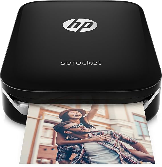 HP Sprocket Portable Photo Printer, Print Social Media Photos on 2x3 Sticky-Backed Paper - Black (X7N08A)