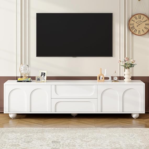 RuiSiSi Cream Style TV Stand with Arched Doors & 2 Drawers