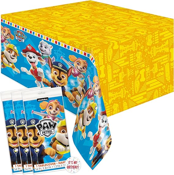 Paw Patrol Tablecloth 3-Pack, Paw Patrol Birthday Decorations for Party