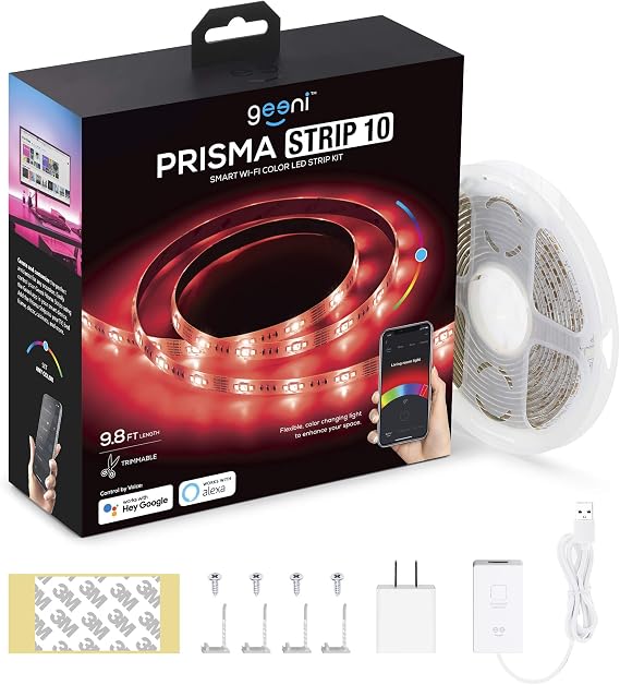 Geeni Prisma Strip Smart LED Strip Lights, Indoor/Outdoor Adhesive, 9.8 ft.