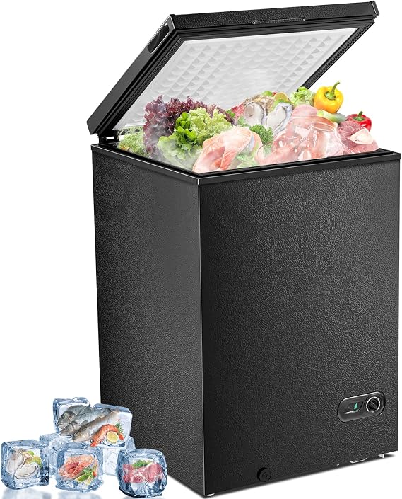 Antarctic Star 3.5 Cu.ft Chest Freezer 6.8Fto -4Fwith Removable Basket Free Standing Top open Door Compact Freezer with Adjustable Temperature Defrost Water Drain/Power Saving Black