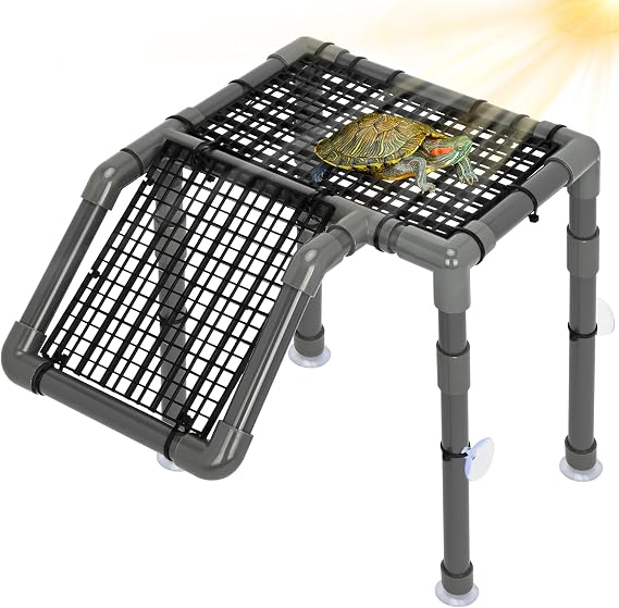 Large Standing Turtle Basking Platform with Ramp for Aquatic Turtles | 2 Adjustable Height, Floating Resting Area Turtle Dock with Ramp, Aquatic Turtle Tank Accessories, Includes Suction Cup