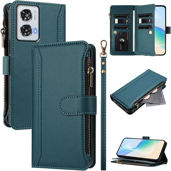 Case for Motorola Edge 50 Fusion Wallet Case, Premium PU Leather Zipper Folio Wallet RFID Blocking with Wrist Strap Flip Cover Credit Card Holder, Compatible with Motorola Edge 50 Fusion (C)