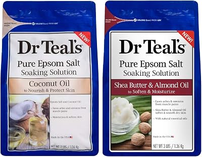 Dr Teals Epsom Salt Bath Combo Pack 6 lbs Total, Nourish and Protect with Coconut Oil, and Soften & Moisturize with Shea Butter & Almond Oil