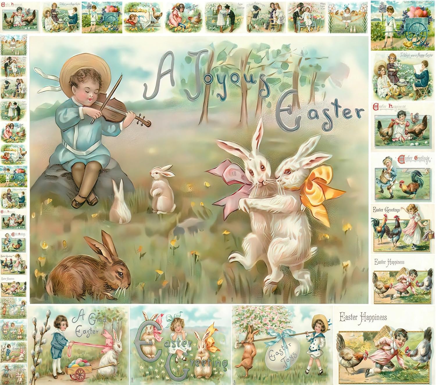 Decoupage Paper Pack 21 Sheets 6x8 Easter Bunny Chicks and Kids FLONZ Vintage Styled Easter Cards Pictures for Decoupage, Craft and Scrapbooking