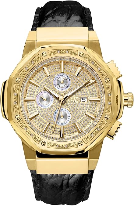 JBW Men's 10-Year Anniversary Saxon 0.16 ctw Diamond Wrist Watch with Leather Bracelet