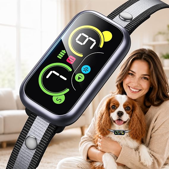 Smart Dog Bark Collar with Advanced Bark Detection, Anti Barking Devices with 4 Adjustable Modes&7 Sensitivity, Rechargeable Barking Collar for Small Medium Large Dogs, IP67 Waterproof (1, Metalic)