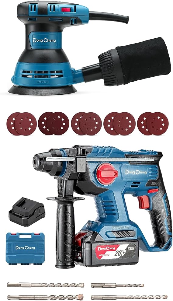 DongCheng 5 Random Orbital Sander, 3.0 Amp 12000OPM, 6 Variable Speed Electric Sander, 20V Max Cordless Rotary Hammer Drill