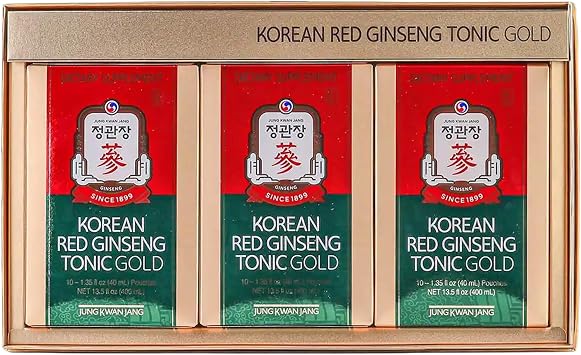 JungKwanJang Korean Red Ginseng Tonic Gold - Herbal Energy Drink with 6 Botanical Extracts - Daily Immune & Vitality Support - Vegan, Non-GMO, No Caffeine Liquid Supplements 30 Packs, 1.35 fl oz