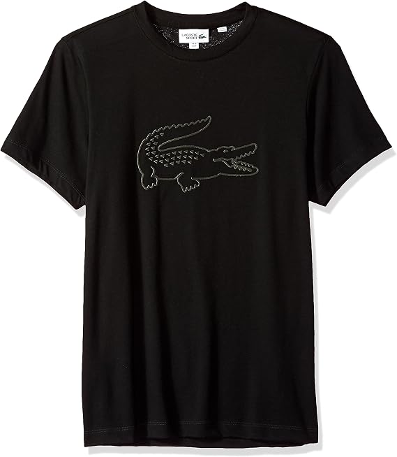 Lacoste Men's Short Sleeve Jersey Tech with Graphic Croc Logo T-Shirt, TH3326, Black/Fluorescent Zest, X-Large
