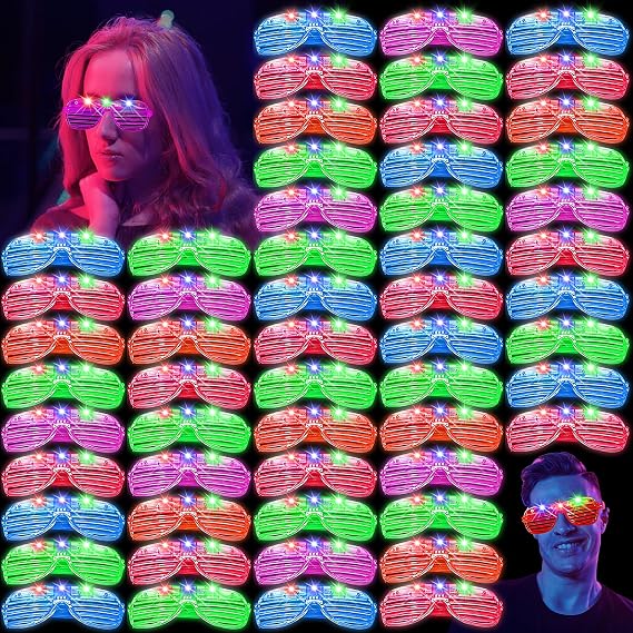105 Pcs LED Light Up Glasses Bulk for Party, 5 Neon Colours | Neon Glasses Party Favors, Reusable, Multiple Modes of Light Emission for Rave Concert Festivals Disco Halloween