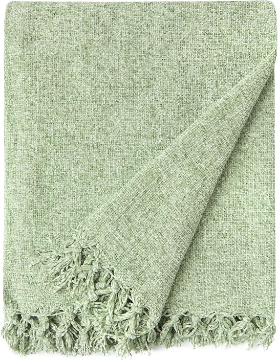 Emma Barclay Throw Blanket For Sofas Bed Extra Large Soft Chenille Throws For Settees In Meadow Green Throw Fleece Blankets - Darcy Collection 50" x 60" (127cm x 152cm) Meadow Green