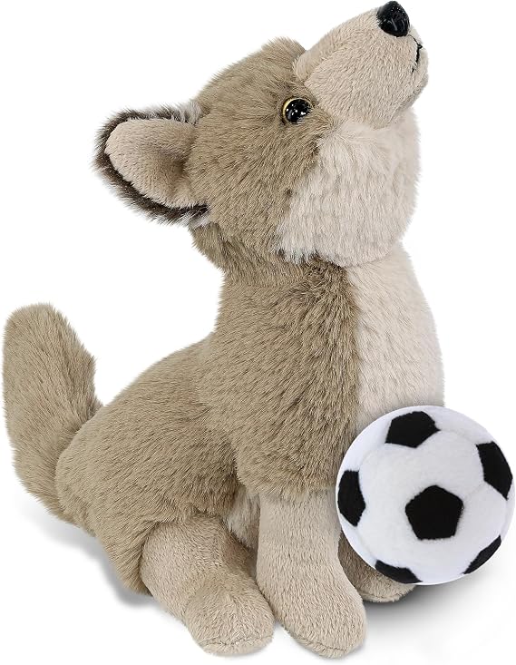DolliBu Howling Wolf Stuffed Animal with Soccer Ball Plush - Soft and Huggable Wolf, Adorable Playtime Plush Toy, Cute Wild Life Gift, Super Soft Stuffed Doll Animal Toy for Kids, Adults - 10.5 Inches