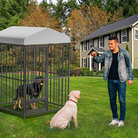 Dog Kennel Large Size, 120x120x180 cm Extra Large Dog House with Anti-Chewing Metal Frame, Waterproof Roof & Safety Locks, Indoor/Outdoor Porch Weatherproof Perfect for Garden and Home