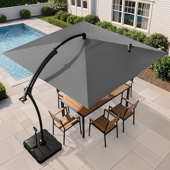 10' x 10' Square Cantilever Umbrella with 350lb Wheeled Base | Easy to Move, Reinforced Frame for Wind-resistant, 3-year Fade-resistant