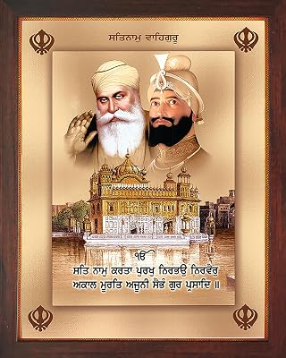 SANVIKA Gurunank Devi with Gurugobind Singh Ji giving blessings out side golden temple, A picture Poster with unbreakable acrylic glass frame OfficeHome Decor 229-98