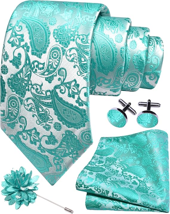 GUSLESON 3.15"(8cm) Mens Paisley Tie and Lapel Pin Necktie Hankerchief Cufflinks Set for Men