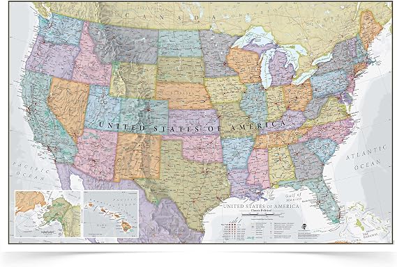 USA Map Classic - Front Sheet Lamination - 91.4 (w) x 61 (h) cm - Maps International