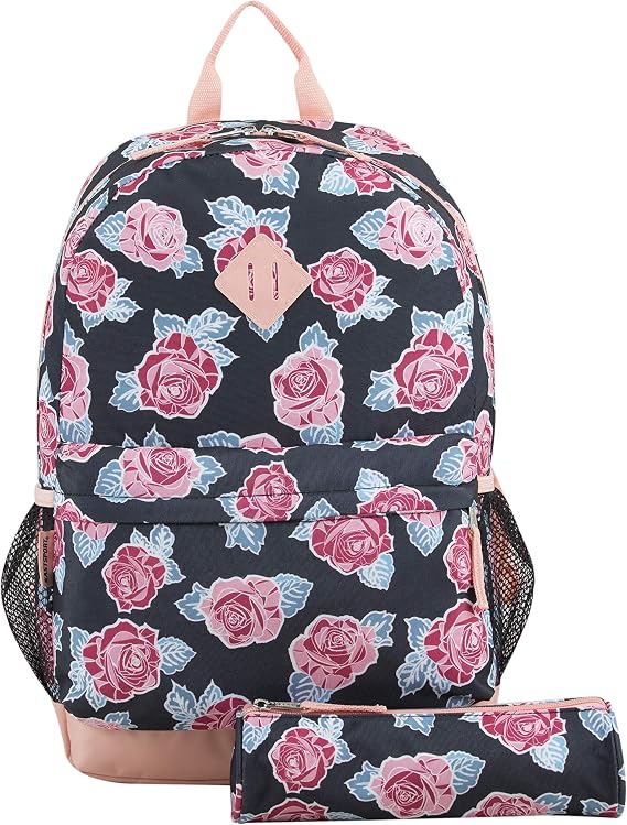 Eastsport Dome Classic Travel Daypack Backpack Bookbag Bag with Accessory Pouch, Blush/Rose Print