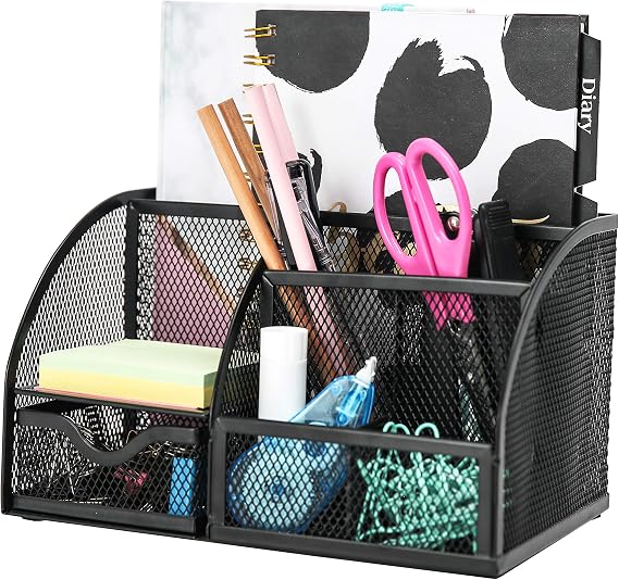 Exerz Desk Organizer 7 Compartment Pencil Holder Office Tidy Caddy Black