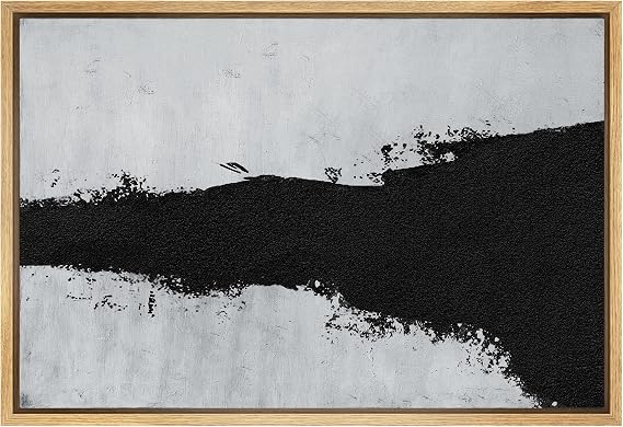 SIGNWIN Framed Canvas Print Wall Art Black Gray Ink Landscape Abstract Mid Century Modern Art Print, Minimalist Art, Geometric Shape for Living Room, Bedroom, Office - 24"x36" Natural