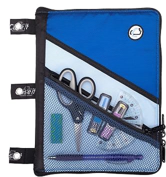 Case It Tablet Binder Accessory, Padded Tablet with 3 Steel Grommets, fits Any Standard 3 Ring Letter Size Binder,Mesh Pocket on Front, Zipper Closure, TBT-100, Blue