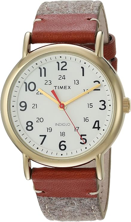 Timex Unisex TW2R42100 Weekender 38 Tan/Brown/Cream Fabric/Leather Strap Watch