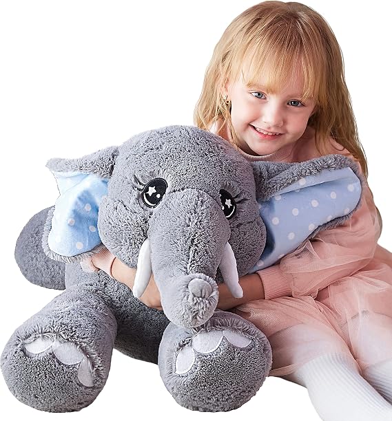IKASA 29" Giant Elephant Stuffed Animal,Zipper-Free Plush, Full Stuffing