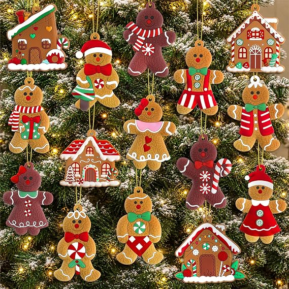 kockuu 16pcs Gingerbread Man Ornaments for Christmas Tree Decorations
