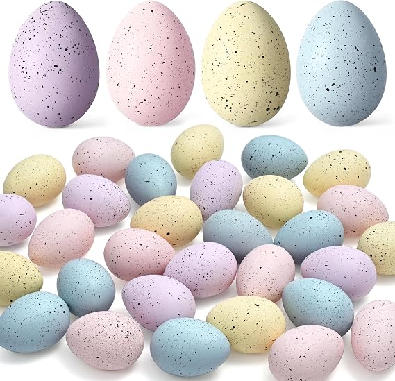 Waipfaru 32 Pcs Easter Eggs, Plastic Easter Decorations, Speckled Easter Table Decor, Easter Centerpiece Table Decorations for Indoor Outdoor Home Vase Filler Basket Spring Party DIY(Pastel Colors)