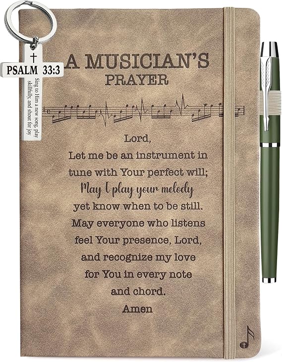 Music Lover Gift Men Women, Musician Prayer Notebook Brown 200 Pages